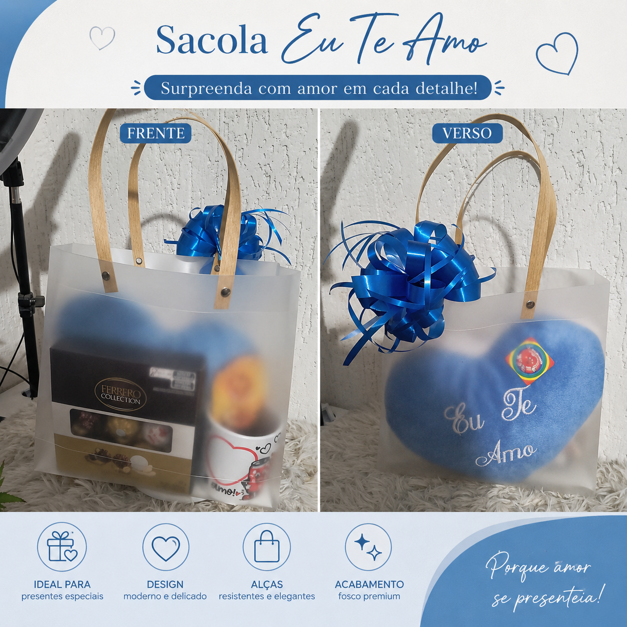Sacola presente  pelucia. Fererro richer e caneca 